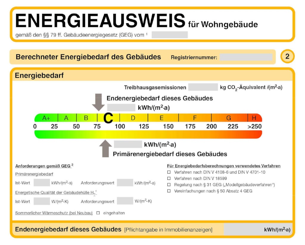 Muster des Energiebedarfsausweises nach dem Gebäudeenergiegesetz