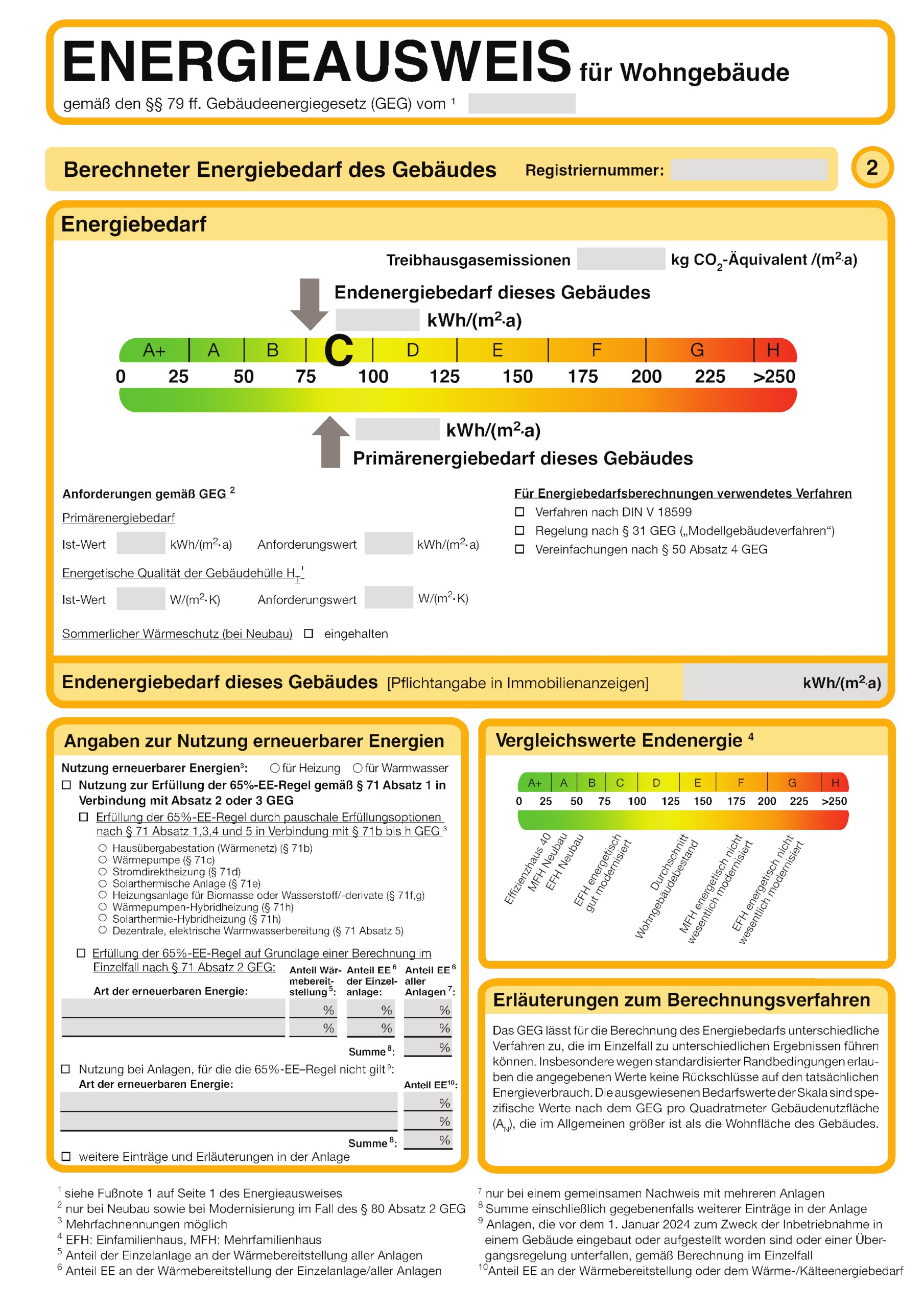 Muster des Energiebedarfsausweises nach dem Gebäudeenergiegesetz